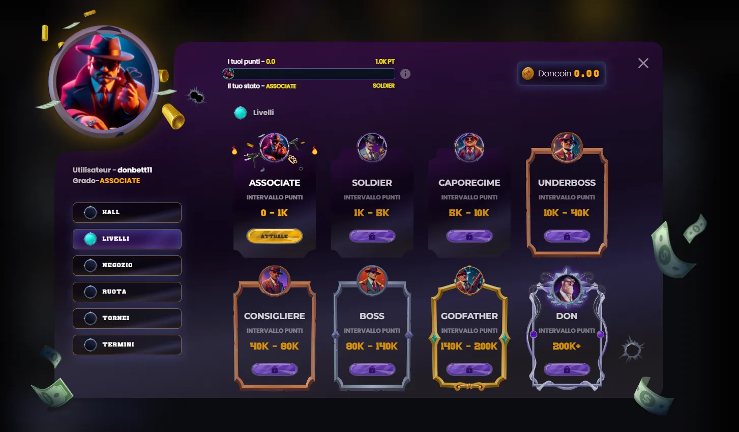 VIP program levels screenshot